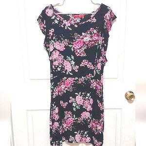 Women's Y2K Junior XL Dress Sheer Black Romantic Floral Fairy Flutter Sleeves